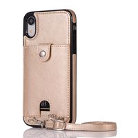 Jaorty PU Leather Wallet Case for iPhone XR Necklace Lanyard Case Cover with Card Holder Adjustable Detachable Anti-Lost Neck Strap for Apple iPhone XR,Gold