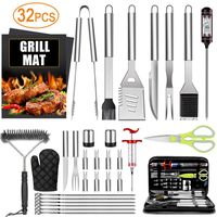 32PCS BBQ Grill Accessories Tools Set, Stainless Steel Grilling Tools with Carry Bag, Thermometer, Grill Mats for Camping/Backyard Barbecue, Grill Tools Set for Men Women
