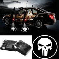 2pcs Universal Wireless Car Projection LED Projector Door Shadow Light White Skull Welcome Light Laser Emblem Logo Lamps Kit for Punisher