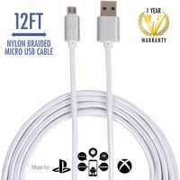 vCharged Extra Long Micro USB Cable | Nylon Braided for Samsung Galaxy, Alexa, HTC, LG, Windows, Android Smartphones, GoPro, 12 ft