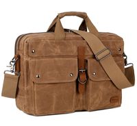 BAOSHA 17inch Briefcase Waxed Canvas Laptop Computer Bag Messenger Bag For Men (Kakhi)