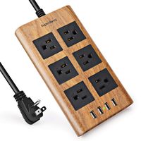 15A Surge Protector Power Strip 9.8ft Extension Cord 6 Outlet 4 USB Fast Charging Adjustable Voltage Flat Plug with Fastening Cable Tie for iPhone iPad Home Office Dark Wood Grain SUPERDANNY