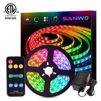 Dream Color LED Strip Lights Sync to Music, 16.4ft RGB 5050SMD Waterproof Flexible String Light - Built-in IC, 150LEDs Chase Effect Rope Lighting with RF Remote, 12V Power Supply