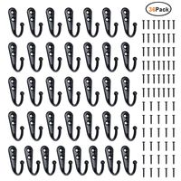 36 Pieces Coat Hooks Wall Mounted Robe Hook Single Coat Hanger No Scratch and 72Pieces Screws Black (Black)