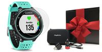 Garmin Forerunner 235 (Frost Blue) Gift Box Bundle | with HD Screen Protector Film (x4), PlayBetter USB Car/Wall Adapters & Protective Case | GPS Running Watch | On-Wrist Heart Rate | Black Gift Box