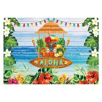 Funnytree 7x5ft Summer Aloha Luau Party Backdrop Tropical Hawaiian Beach Tiki Mask Flower Photography Background Sea Palm Floral Birthday Baby Shower Cake Table Decoration Banner Photo Booth Props