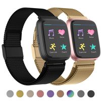 POY Compatible for Fitbit Versa Bands, Replacement for Stainless Steel Mesh Fitbit Versa Lite Bands Metal Strap with Strong Magnet Lock Wristbands for Women Men 2 Packs Black Gold Large