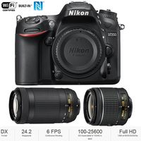 Nikon D7200 DX 24.2MP Digital SLR Camera Body with WiFi NFC + Dual Lens AF-P (18-55mm + 70-300mm) Bundle - (Renewed)