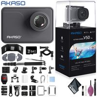 AKASO V50 Pro Native 4K30fps 20MP WiFi Action Camera Touch Screen Waterproof Support External Mic Sports Helmet Accessories - 64GB - Action Camera Bike BAR/SEATPOST KIT - Monopod 70"