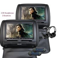 Eincar 2X Twin Car Headrest DVD Player 9" HD Touchscreen FM&IR Transmitter Game&IR Headphones Pillow Monitor + Remote Control(Color Optional) (Black)
