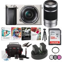 Sony Alpha a6000 Mirrorless Camera w/ 16-50mm & 55-210mm Lenses & 128GB Bundle - Silver