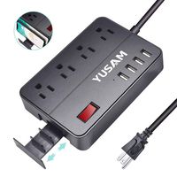 Power Strip with 4 USB Ports, 4 Outlets Desktop Charging Station with 10A 5ft Extension Cord, Widely Spaced Outlets Extendable Stand, for Smartphone Tablets Home,Office & Hotel- Black