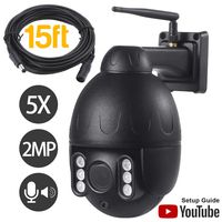 Nesuniq PTZ Camera 1080p IP Network Wireless PTZ Camera Outdoor IP66, 2MP WiFi PTZ Camera with Audio Card Slot, CCTV Security IP Camera, 355° Pan 120° Tilt 5X Zoom (with 2.1x5.5mm Extension Cable)