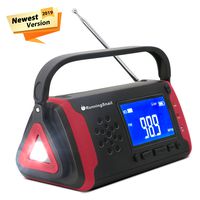 Emergency NOAA Weather Crank Solar Powered Portable Radio with 4000mAh Battery Power for Cell Phone, Bright Flashlight for Household Emergency and Outdoor Survival (097-Red)