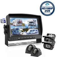 Backup Camera System with 9'' Large Monitor and DVR for RV semi Box Truck Trailer Rear and Side View Quad HD Camera 4 Split Screens Advanced Record Function IP69 Waterproof Avoid Blind spot erapta A9