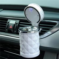 Vurtne Auto Car Ashtray Portable with Blue LED Light Lighter Ashtray Smokeless Smoking Stand Cylinder Cup Holder (White)