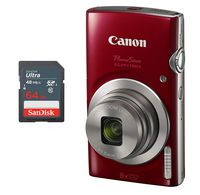 Canon PowerShot ELPH 180 Digital Camera + 64 GB Memory Card (Red)