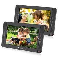 NAVISKAUTO 10.1" Dual Screen Portable DVD Player, Twins CD Players Play a Same or Different Movies with 5-Hour Built-in Rechargeable Battery, USB/SD/MMC Inputs (Black, 2 X DVD Player)