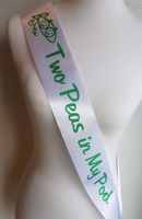 Twin Baby Shower Sash Two Peas in My Pod for Mom to Be White & Green with Silver Safety Pin