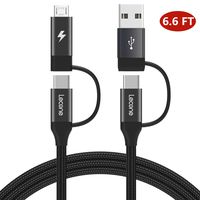 USB C Charging Cable, Lecone Micro USB Data Transfer 4 in 1 Multi Cable 2m/ 6.6FT Nylon Braided Cord Charger Adapter with USB C x2/Micro USB/USB Ports for Android and Type C Devices [Black]
