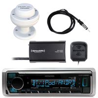 Kenwood Marine In-Dash Digital Media Receiver w/ Bluetooth, and SiriusXM SXV300v1 Satellite Radio Tuner Kit, Shakespeare SRA-50 Galaxy Satellite Antenna, Enrock Marine EKMR2 Antenna