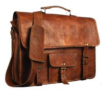 HandMadeCart Leather messenger briefcase laptop shoulder school military satchel for mens and women holds computer laptop courier ipad macbook pro retro bag work teacher army man men's canvas bags men