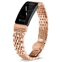 Shangpule Compatible for Fitbit Inspire & Inspire HR Bands, Stainless Steel Metal Replacement Strap Bracelet Wrist Band Accessories for Fitbit Inspire Women Man Large Small (Rose Gold)