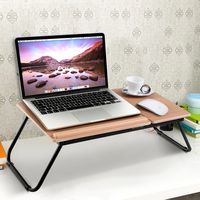 Tangkula Portable Laptop Desk Stand for Home Office Adjustable Height & Angle Modern Wood Freestanding Foldable Laptop Computer Tray Notebook Tablet Holder Table Workstation for Bed Sofa Couch