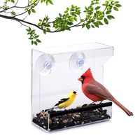 Wild Birds of Joy Window Bird Feeder with Super Strong Suction Cups and High Capacity Seed Tray with Drain Holes, Small, Compact, Clear Acrylic, Easy Clean, Outside Feeders for Transparent Viewing