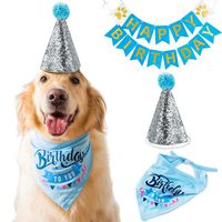 HIPIPET Dog Birthday Bandana Scarfs with Party Hat and Party Decoration(Blue)