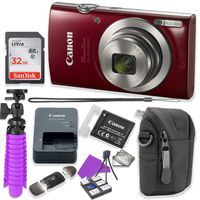 Canon PowerShot ELPH 180 Digital Camera (Red) Accessory Bundle with Flexible Spider Tripod, 32GB Memory, Camera Case and More.