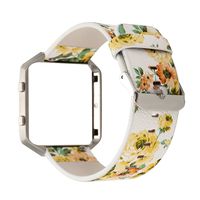 YOSWAN Replacement Band for Fitbit Blaze, Watchband Floral Soft Leather Strap Replacement Watch Band Wristband Bracelet Strap and Frame for Fitbit Blaze (White+Yellow)