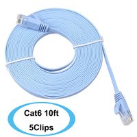 SHARPALIN Ultra Flat UTP Cat6 Cable 10 feet, High Speed Ethernet Cable Cat 6 Patch Cord, Bare Copper Conductor (10ft Blue)