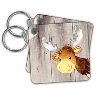 3dRose Woodland-Friends Deer Animal Forest Illustration Funny Watercolor - Key Chains, 2.25" x 2.25", Set of 2 (kc_252416_1)