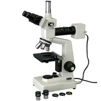AmScope ME300TB Episcopic Trinocular Metallurgical Microscope, WF10x and WF20x Eyepieces, 40X-800X Magnification, 20W Halogen Illumination with Rheostat, Double-Layer Mechanical Stage, Sliding Head, High-Resolution Optics
