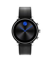 Movado Connect 2.0 Unisex Powered with Wear OS by Google Stainless Steel and Black Leather Smartwatch, Color: Black (Model: 3660028)