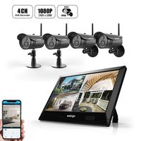 Wireless WiFi Security Camera System, UNIOJO 4Pcs 1080P HD 2.0 Megapixel Night Vision IP66 Waterproof IP Security Surveillance Cameras with 10.1inches LCD Touch Screen Monitor
