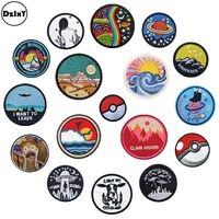 17 PCS/LOT Round Embroidery Patches for T-Shirt Iron on Stripes Clothes Stickers Sewing Applications Hippie Circle Badges @AA-02