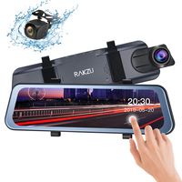 Rear View Mirror Dash Cam, RAKZU 10 Inch Full Touch Screen Streaming 170 Degree Reversing Backup Camera Mirror Cam, Dual 1080P HD Front and Rear Waterproof Camera, G-Sensor Parking Monitor