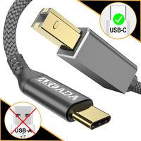 Printer Cable, AkoaDa USB C to USB B Male Scanner Cord Compatible with MacBook Pro, Google Chromebook Pixel,HP Canon Printers, 2018 MacBook Pro,MacBook Air and More Type-C Devices/Laptops(5ft Grey)
