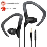 NEM Universal Headphones in Ear Noise Isolating Sweat Proof Sport Earbuds Earphones with Remote and Mic Adjustable Earhook Wired Stereo Workout for Running Jogging Gym for iPhone Samsung (Black)