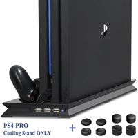 ADVcer PS4 Pro Vertical Stand with Dual Cooling Fan, Dual Controller Charging Station and 3 Extra USB Port for Playstation 4 Game Console, PS4 DualShock 4 Gamepad + 8 Controller Thumb Grip Cover Caps