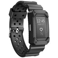 JIELIELE Charge2 Bands Protective Silicone Frame Case Band Strap Charge 2 Replacement Wristband Men Accessory Compatible Fitbit Charge 2 HR (Black).