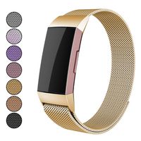 Mosonoi Compatiable with Fitbit Charge 3 Bands, Adjustable Metal Bands Replacement Straps Fit for Fitbit Charge 3/ Charge 3 SE Smartwatch Women Men(Small, Gold)