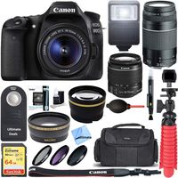 Canon EOS 80D CMOS DSLR Camera + EF-S 18-55mm IS STM & 75-300mm III Lens Kit + Accessory Bundle 64GB SDXC Memory + SLR Photo Bag + Wide Angle Lens + 2x Telephoto Lens + Flash + Remote + Tripod, Bundle