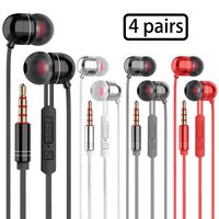 in Ear Headphones Wired Headphone Metal Stereo Heave Bass Earphones with Micphone Mic with Volume Control (Black+Silvery+Gray+red 4 Pairs)