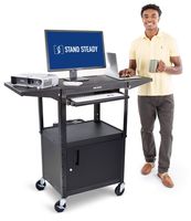 Line Leader AV Cart with Locking Cabinet and Drop Leaves - Height Adjustable Utility Cart with Extra Storage - Power Strip and Cord Management - Great for Presentations (Black / 46 x 18)