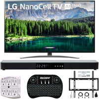 LG 75SM8670PUA 75" 4K HDR Smart LED IPS TV w/AI ThinQ 2019 Model with Home Theater 31" Soundbar, Wireless Backlit Keyboard, Flat Wall Mount Kit & SurgePro 6-Outlet Surge Adapter