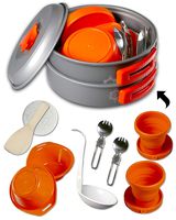 Gear4U: Best BPA-FREE Camping Cookware Set - Mess Kit - 13 Pieces including Free Bonus - Non-Stick Anodized Aluminum - Complete Lightweight Folding Kit for Camping Hiking & Backpacking Outdoor Cooking
