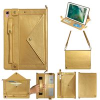 2nd Gen iPad Pro 12.9 Case, Multi-function Wallet Protective Cover with Card Slot/Cash Pocket/Pen Holder/Hand Strap/Classic Buckle Closure Shoulder Bag Book Case for iPad Pro 12.9 2017/ 2015,Gold